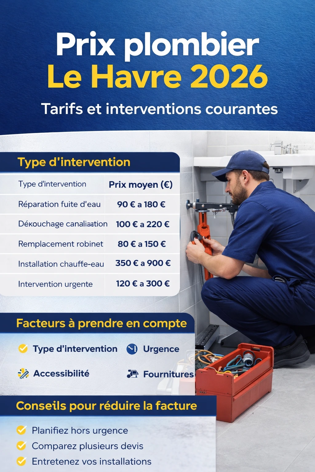 Prix plombier Le Havre 2026 : tarifs et interventions